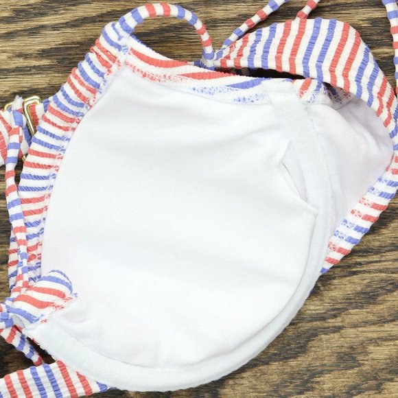 NWT Xhilaration Shirred Underwire Bikini Top Small Red / Blue White Stripe - Picture 4 of 7